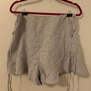 Grey Faux Suede Frill Hem Eyelet Detail Shorts